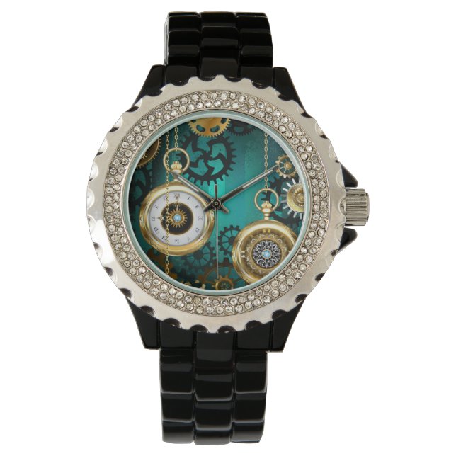 Steampunk Jewelry Watch on a Green Background (Front)