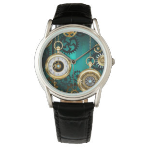 Steampunk Jewelry Watch on a Green Background