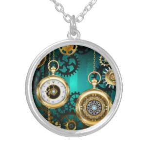 Steampunk Jewelry Watch on a Green Background
