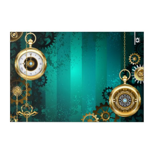 Steampunk Jewelry Watch on a Green Background Acrylic Print