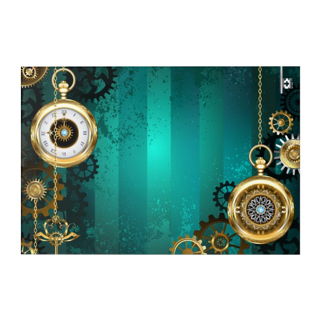 Steampunk Jewelry Watch on a Green Background Acrylic Print (Front)