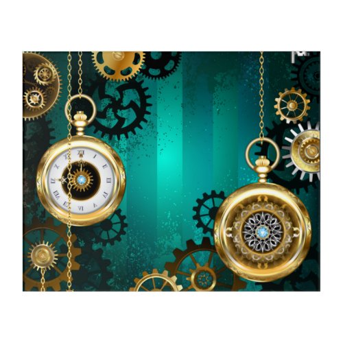 Steampunk Jewelry Watch on a Green Background Acrylic Print