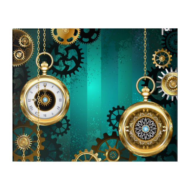 Steampunk Jewelry Watch on a Green Background Acrylic Print (Front)