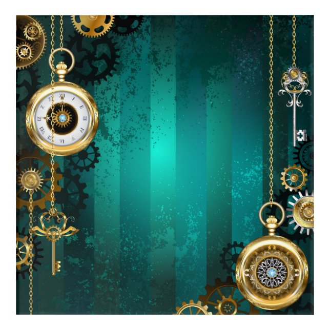 Steampunk Jewelry Watch on a Green Background Acrylic Print (Front)