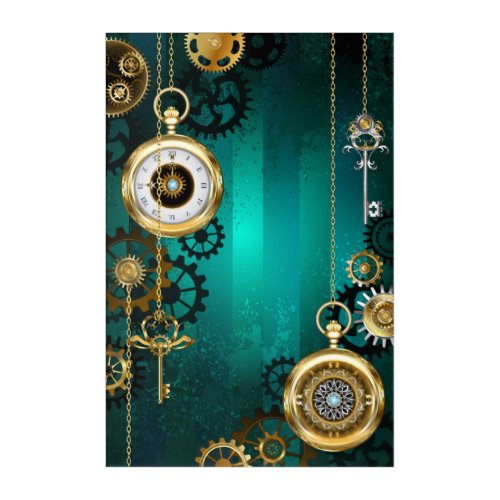 Steampunk Jewelry Watch on a Green Background Acrylic Print