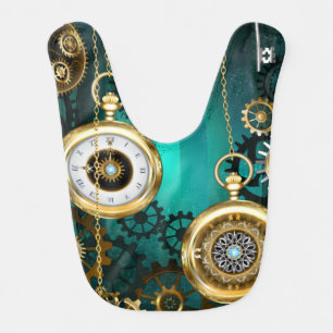 Steampunk Jewelry Watch on a Green Background Baby Bib
