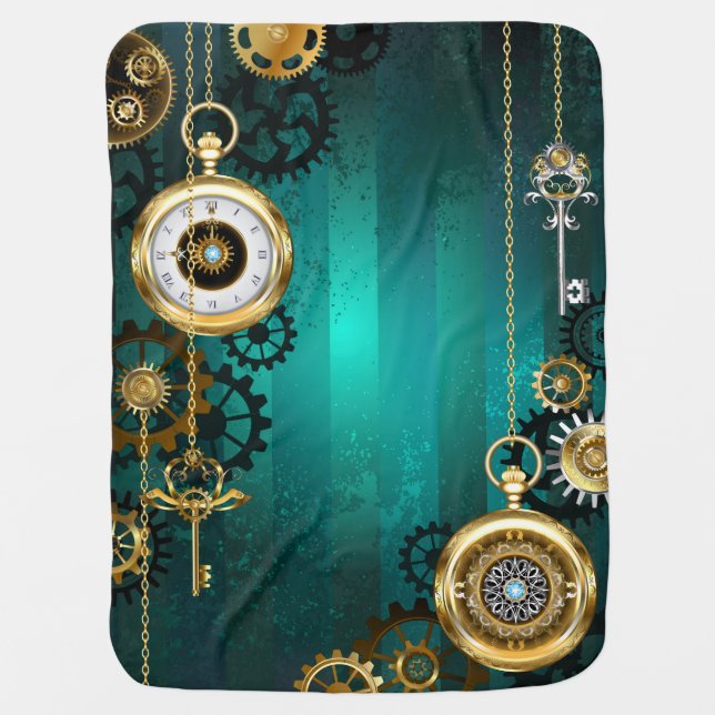 Steampunk Jewelry Watch on a Green Background Baby Blanket (Front)