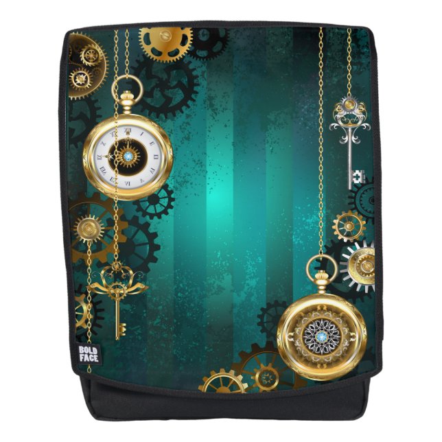 Steampunk Jewelry Watch on a Green Background Backpack (Front)