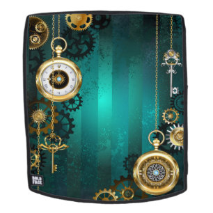 Steampunk Jewelry Watch on a Green Background Backpack
