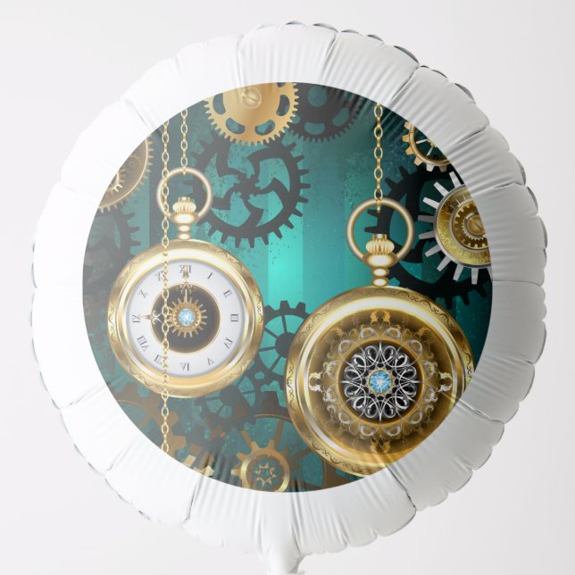 Steampunk Jewelry Watch on a Green Background Balloon (Front)