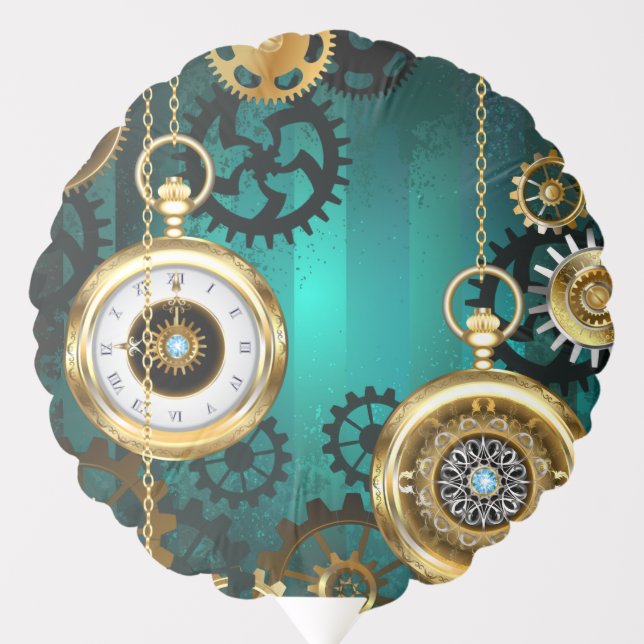 Steampunk Jewelry Watch on a Green Background Balloon (Front)