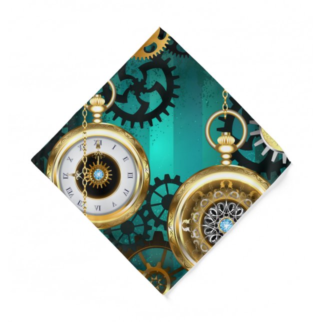 Steampunk Jewelry Watch on a Green Background Bandana (Front)