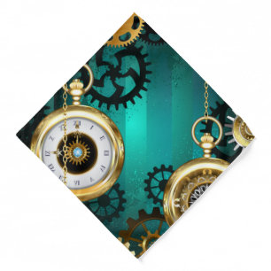 Steampunk Jewelry Watch on a Green Background Bandana