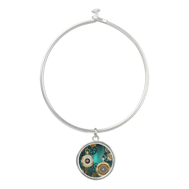 Steampunk Jewelry Watch on a Green Background Bangle Bracelet (Front)