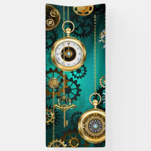 Steampunk Jewelry Watch on a Green Background Banner