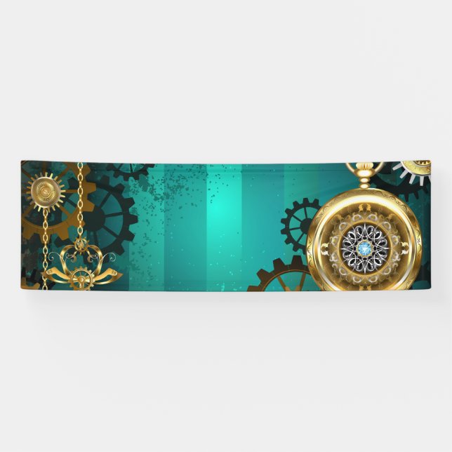 Steampunk Jewelry Watch on a Green Background Banner (Horizontal)