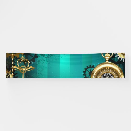 Steampunk Jewelry Watch on a Green Background Banner