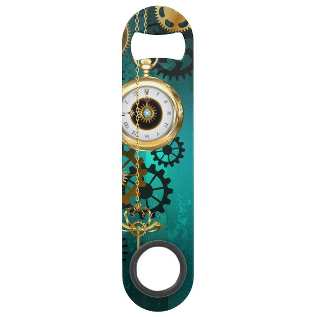 Steampunk Jewelry Watch on a Green Background Bar Key (Front)