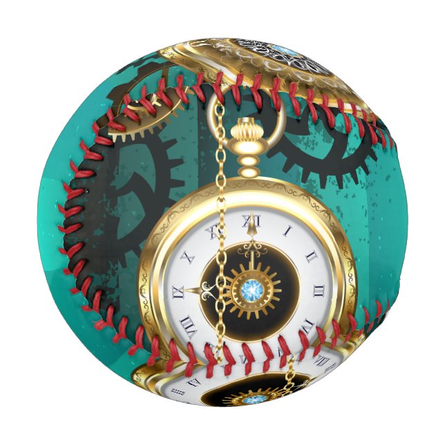 Steampunk Jewelry Watch on a Green Background Baseball (Front Left)