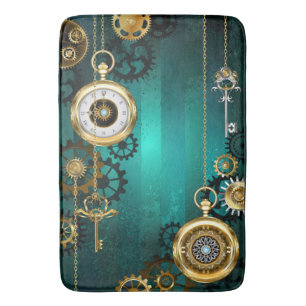Steampunk Jewelry Watch on a Green Background Bath Mat