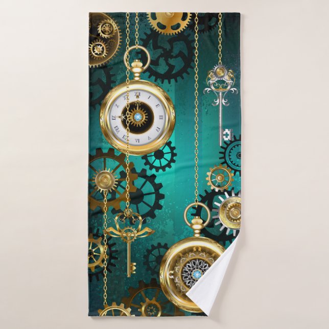 Steampunk Jewelry Watch on a Green Background Bath Towel (Bath Towel)