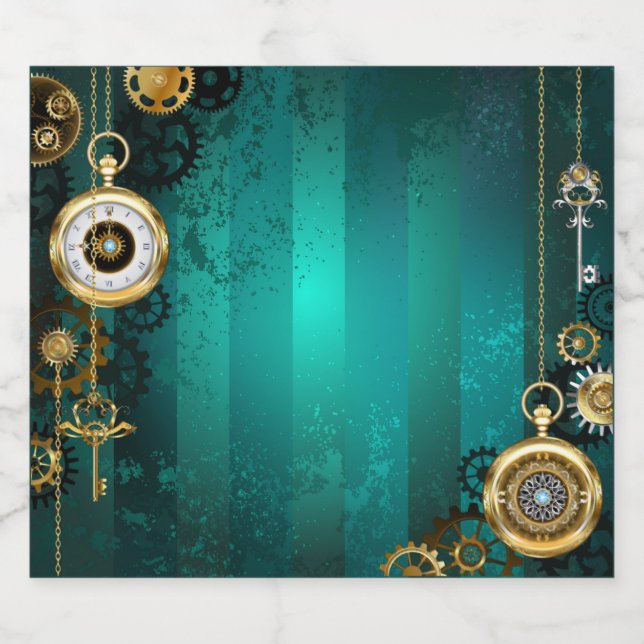 Steampunk Jewelry Watch on a Green Background Beer Bottle Label (Single Label)