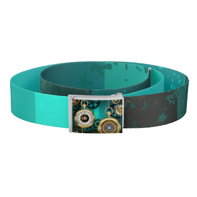 Steampunk Jewelry Watch on a Green Background Belt (Coil)
