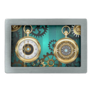 Steampunk Jewelry Watch on a Green Background Belt Buckle
