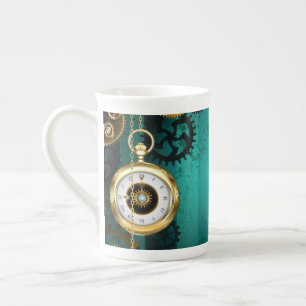Steampunk Jewelry Watch on a Green Background Bone China Mug