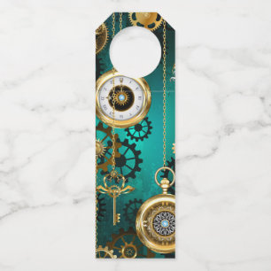 Steampunk Jewelry Watch on a Green Background Bottle Hanger Tag