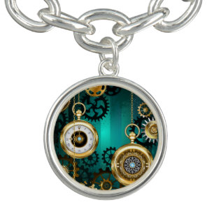Steampunk Jewelry Watch on a Green Background Bracelet