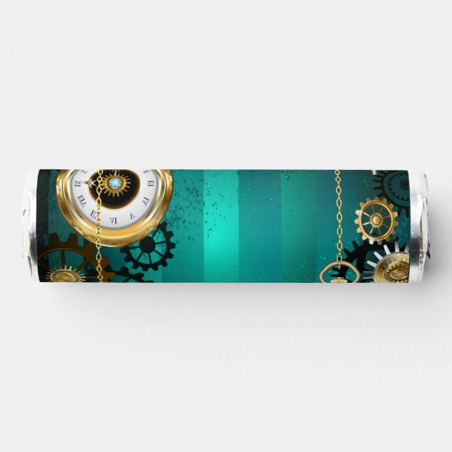 Steampunk Jewelry Watch on a Green Background Breath Savers® Mints (Front)