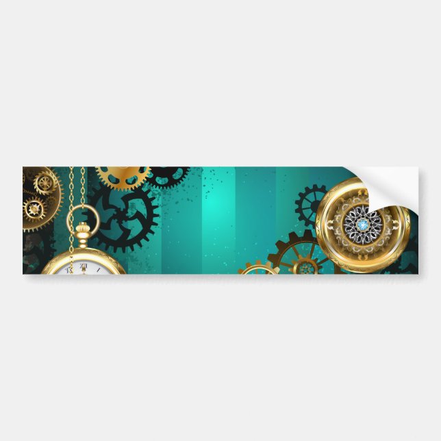 Steampunk Jewelry Watch on a Green Background Bumper Sticker (Front)