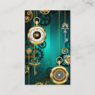 Steampunk Jewelry Watch on a Green Background Business Card