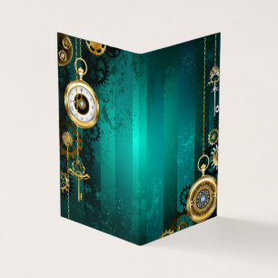 Steampunk Jewelry Watch on a Green Background Business Card
