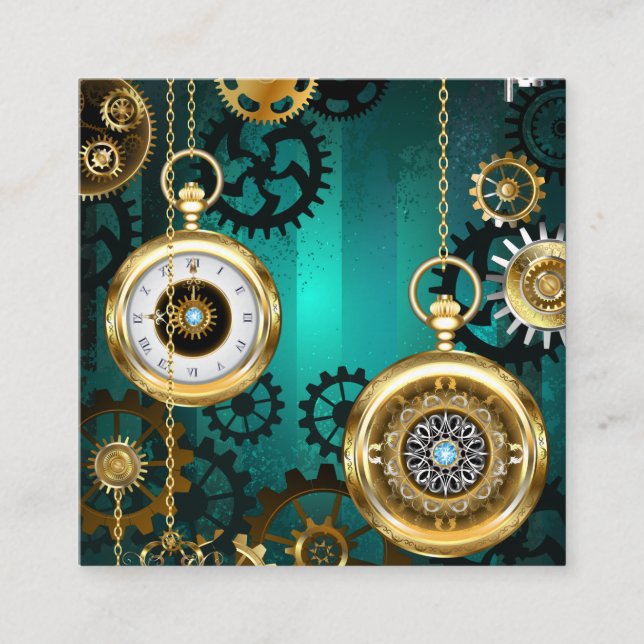 Steampunk Jewelry Watch on a Green Background Calling Card (Front)
