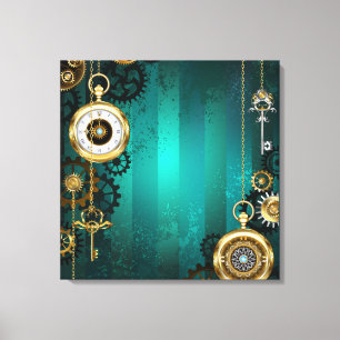 Steampunk Jewelry Watch on a Green Background Canvas Print