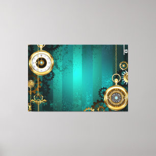 Steampunk Jewelry Watch on a Green Background Canvas Print
