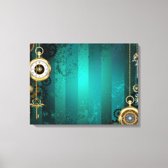 Steampunk Jewelry Watch on a Green Background Canvas Print (Front)