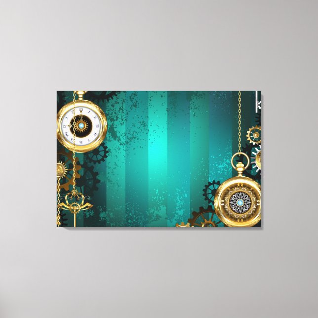 Steampunk Jewelry Watch on a Green Background Canvas Print (Front)