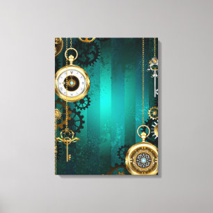 Steampunk Jewelry Watch on a Green Background Canvas Print