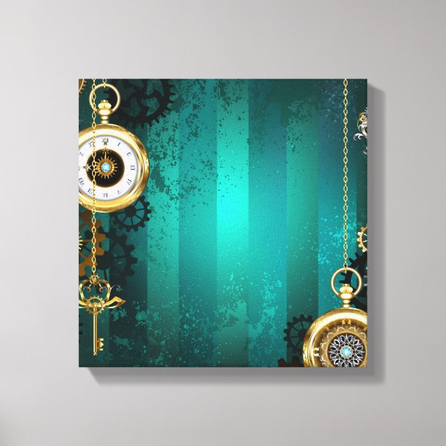 Steampunk Jewelry Watch on a Green Background Canvas Print (Front)