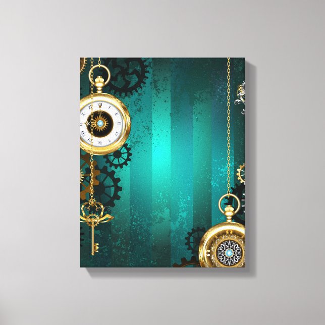 Steampunk Jewelry Watch on a Green Background Canvas Print (Front)