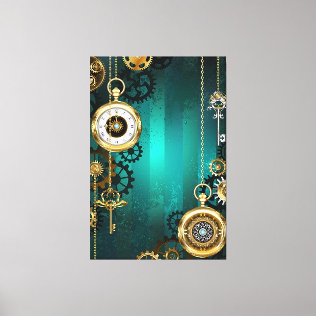 Steampunk Jewelry Watch on a Green Background Canvas Print (Front)