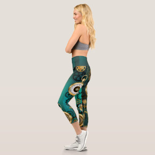 Steampunk Jewelry Watch on a Green Background Capri Leggings