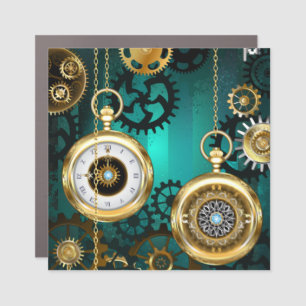 Steampunk Jewelry Watch on a Green Background Car Magnet