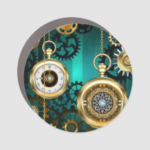 Steampunk Jewelry Watch on a Green Background Car Magnet