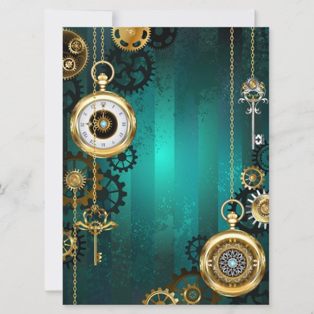 Steampunk Jewelry Watch on a Green Background Card (Front)
