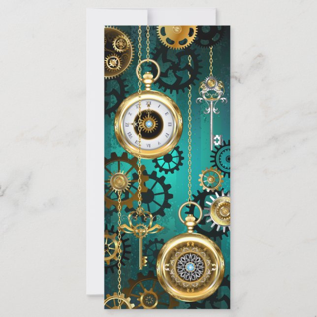 Steampunk Jewelry Watch on a Green Background Card (Front)
