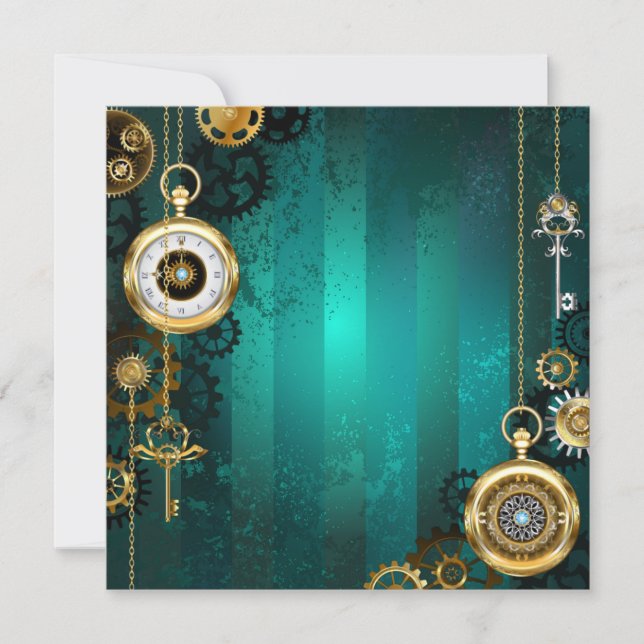 Steampunk Jewelry Watch on a Green Background Card (Front)